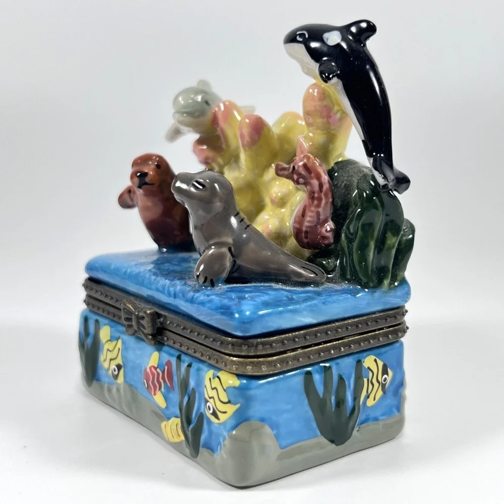 Ceramic Whale Trinket Box Small Sea Animal Figurine 2.5